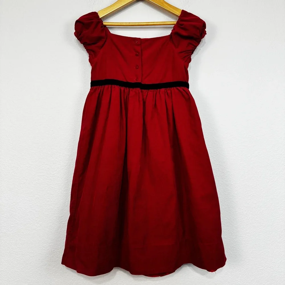 Ralph Lauren Dress Girls‎ 6 Red Corduroy Velvet Waist Puff Sleeve Lined Holiday
